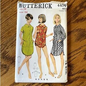 UNCUT Vintage 1960s Butterick 4459 Sewing Pattern Size XS Dress Top Shorts Set